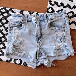 American Eagle Outfitters Distressed Ripped Hi Rise Shortie Jean Shorts size 6
